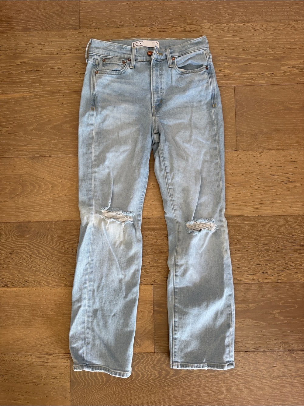 AYR Light Blue Straight-Leg Distressed Jeans